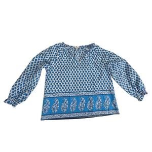 J. Crew Factory Blue Block Print Artist Top Sz Medium